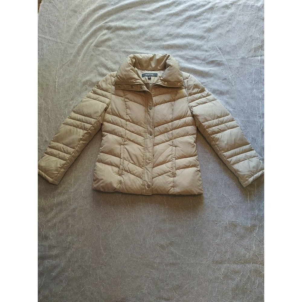 Kenneth Cole Reaction Beige Puffer Quilted Down Feather Winter Coat Jacket M